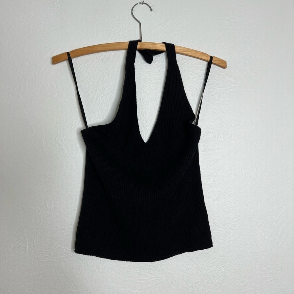 Vintage Ballinger Gold Black Silk Cashmere Blend Ribbed Y2K Halter Top Size L - Picture 2 of 9